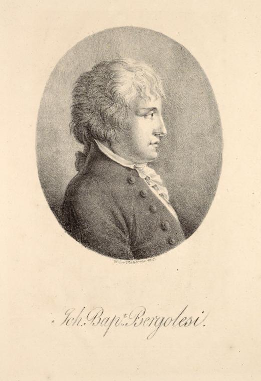 Litografia realizzata da Heinrich E. von Wintter (1788-1825).<br>In basso si legge: «Joh.Bap.Pergolesi».<span></span>Lithography made by Heinrich E. von Wintter (1788-1825).<br>Below can be read: «Joh.Bap.Pergolesi».