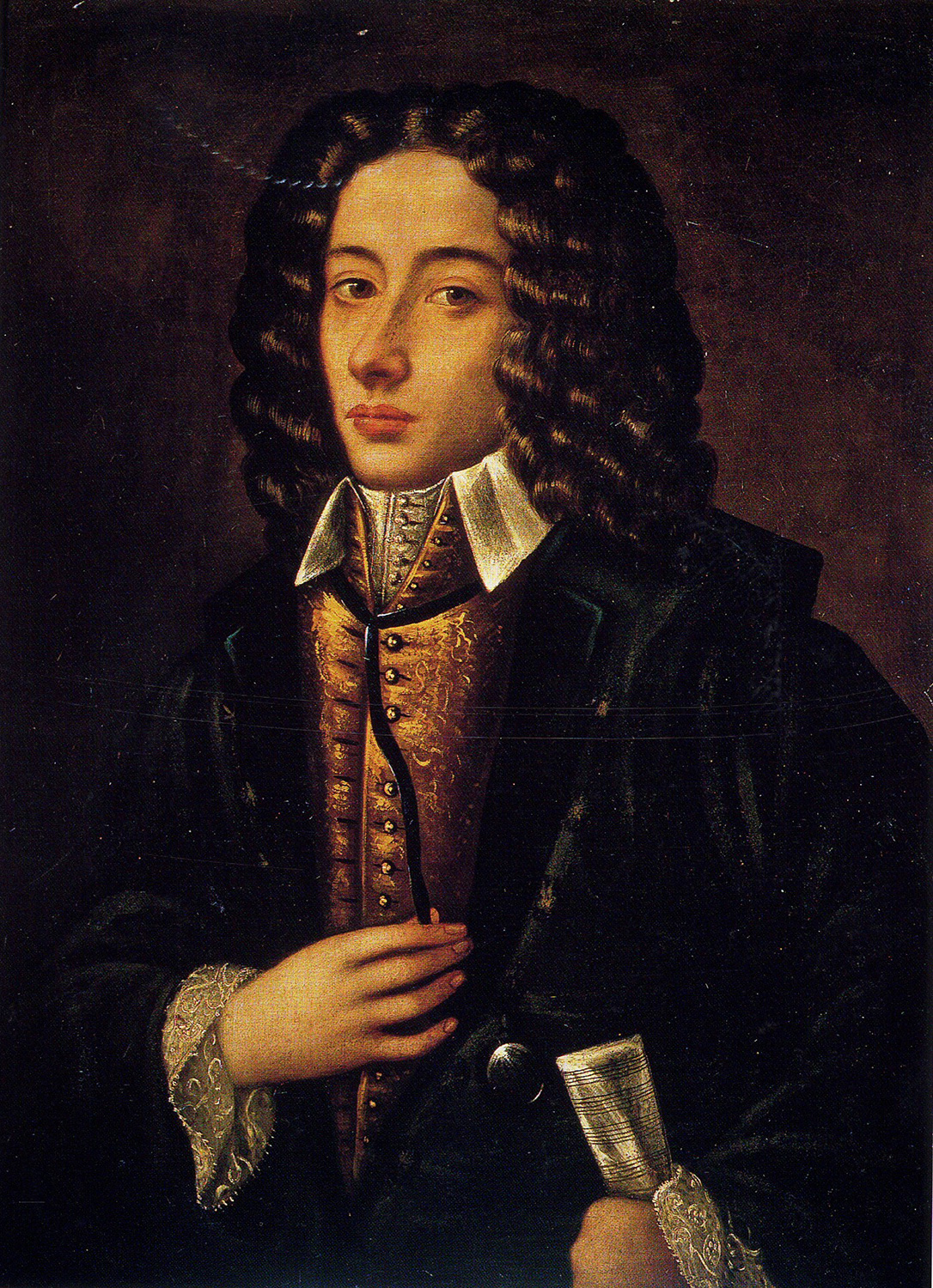 <i>Ritratto di Giovan Battista Pergolesi</i>, prima del restauro.<br>Olio su tela realizzato da Domenico Antonio Vaccaro nel XVIII sec.<br>Napoli, Conservatorio di San Pietro a Majella<span></span><i>Portrait of Giovanni Battista Pergolesi</i>, before restoration.<br>Oil on canvas made by Domenico Antonio Vaccaro in the eighteenth century.<br>Naples Conservatorio of San Pietro a Majella.